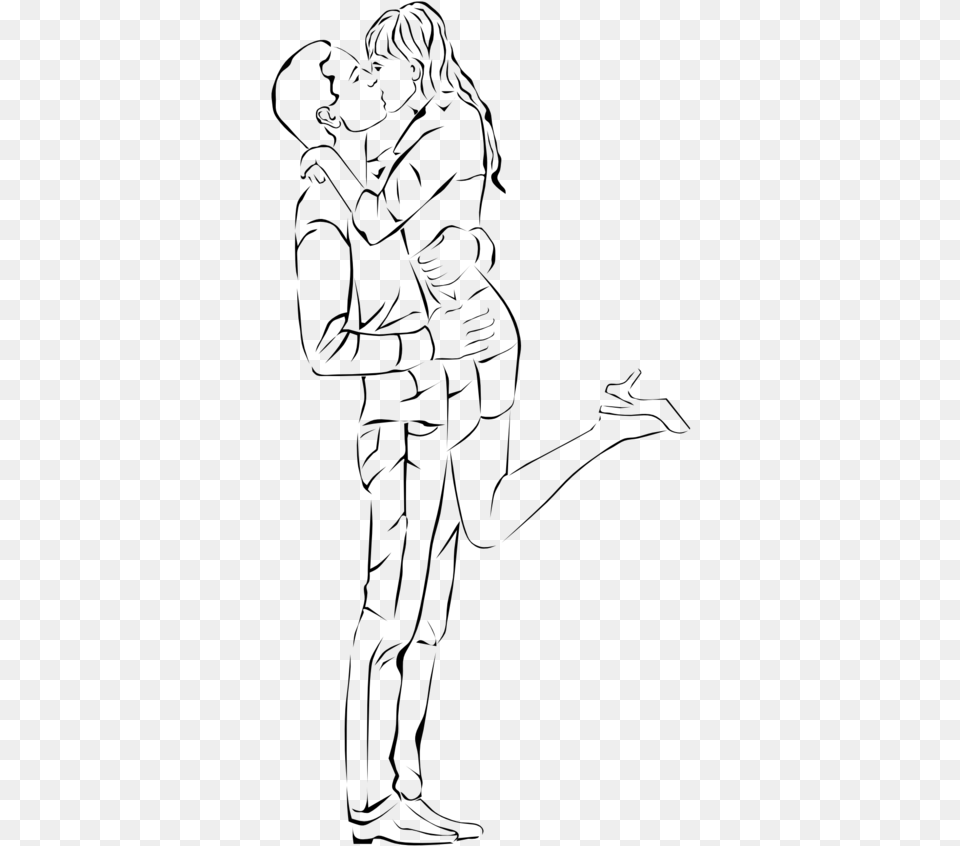 Transparent Couple Kissing Line Art, Gray Png