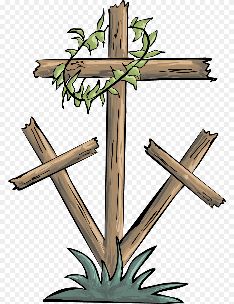 Transparent Cross And Crown Clipart Cross With Crown Of Thorns Clipart, Wood, Plant, Potted Plant, Aircraft Free Png