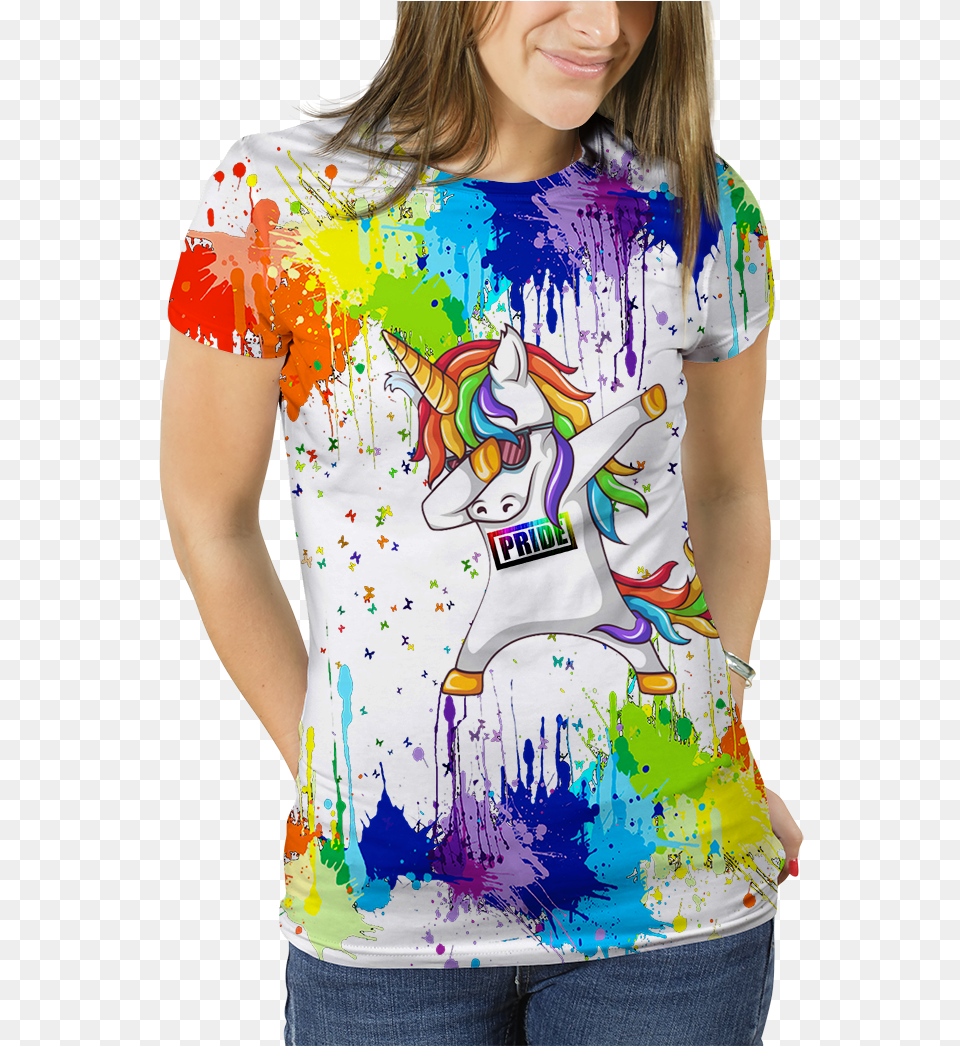 Transparent Dabbing Unicorn Dabbing Unicorn Pride Shirt, Clothing, T-shirt, Adult, Female Free Png