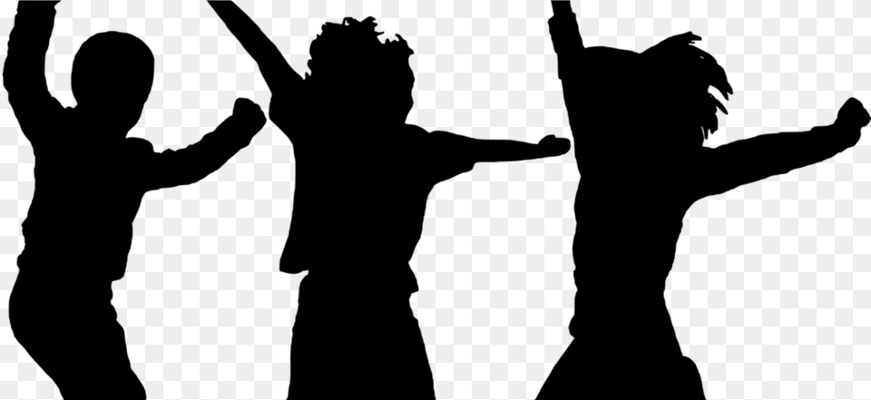 Transparent Dance Party Silhouette Kids Jumping Clipart, Gray Png Image