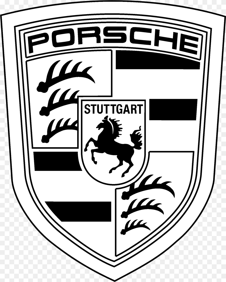 Transparent Dime Clipart Black And White White Porsche Logo, Emblem, Symbol, Armor, Animal Free Png
