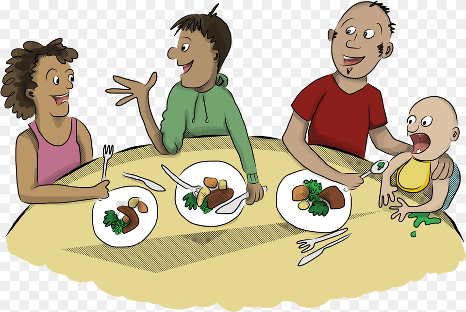 Dinner Table Talking To Family Cartoon, Food, Cutlery, Meal, Lunch Free Transparent Png