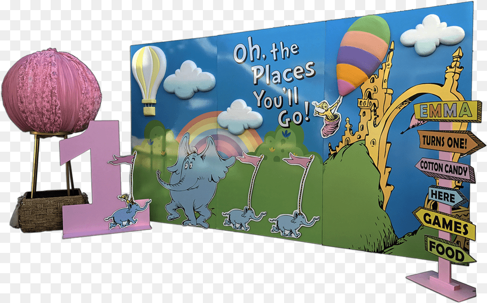 Transparent Dr Seuss Oh The Places Youquotll Go Clipart Oh The Places You Ll Go Backdrop, Balloon, Advertisement, Aircraft, Transportation Free Png