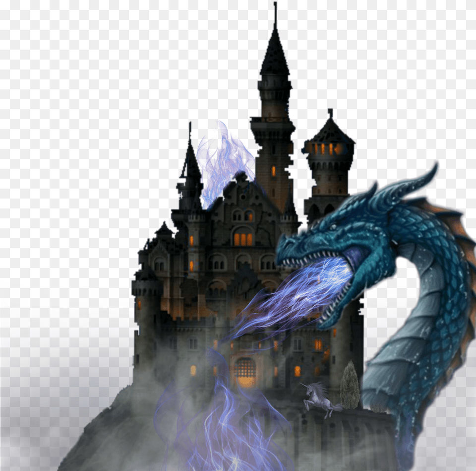 Transparent Dragon And Castle Clipart Castle For Fairytale Dragon, Animal, Dinosaur, Reptile Png Image