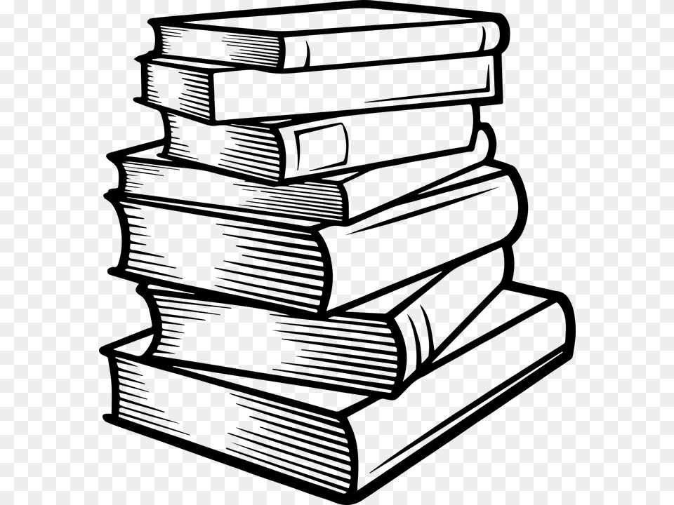 Drawn Line Stack Of Books Clipart Black And White, Gray Free Transparent Png
