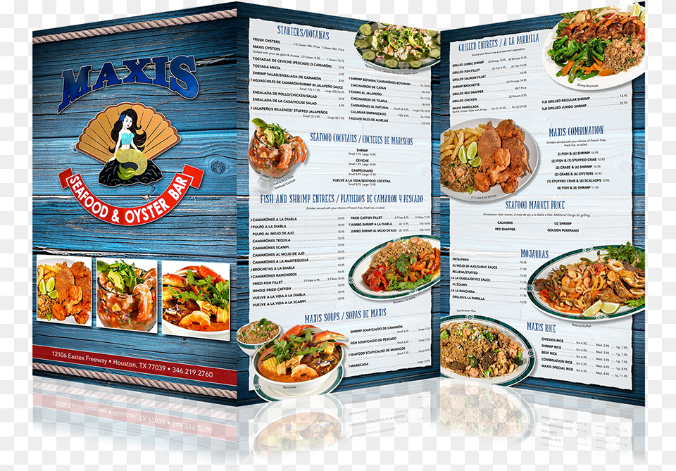 Transparent Ensalada Clipart Maxis Seafood Menu, Text, Person Free Png