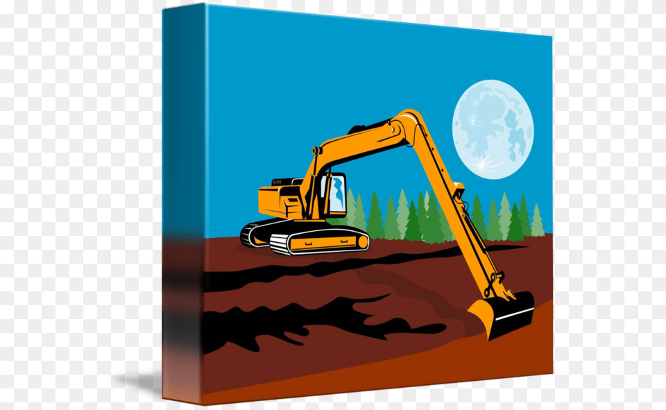 Excavator Clipart Black And White Excavadora Y La Luna, Machine, Bulldozer Free Transparent Png