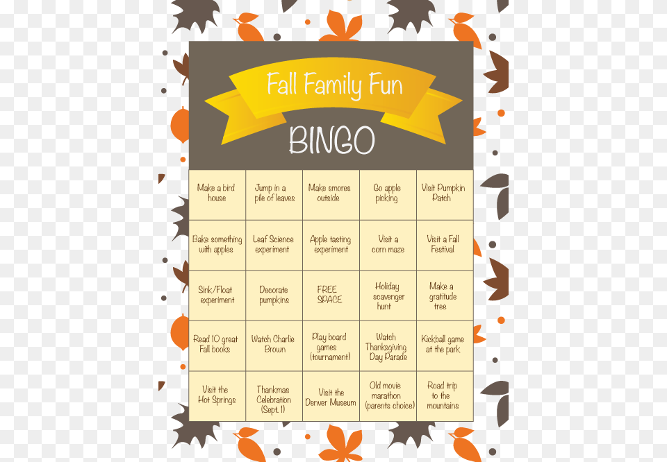 Transparent Fall Family Clipart Fall Activities Bingo, Text, Menu, Animal, Bird Png Image