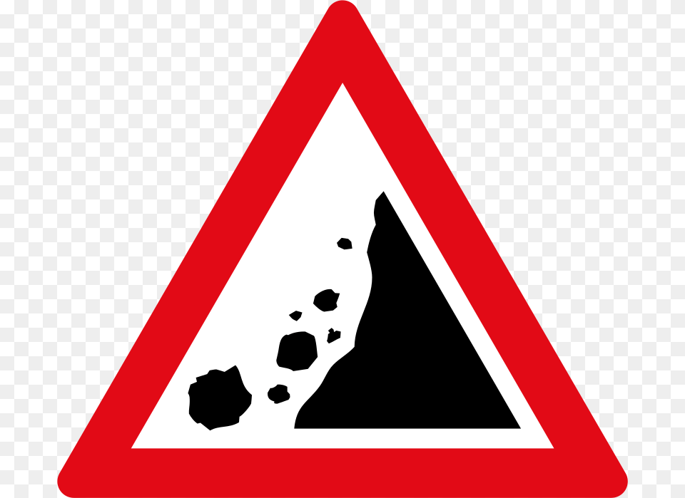 Transparent Falling Rocks Clipart Falling Rocks Sign, Symbol, Triangle, Road Sign, Face Png Image