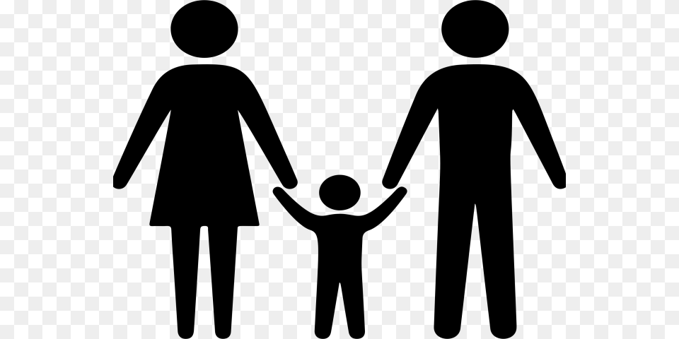 Transparent Family Silhouette Family Holding Hands Clipart, Gray Free Png