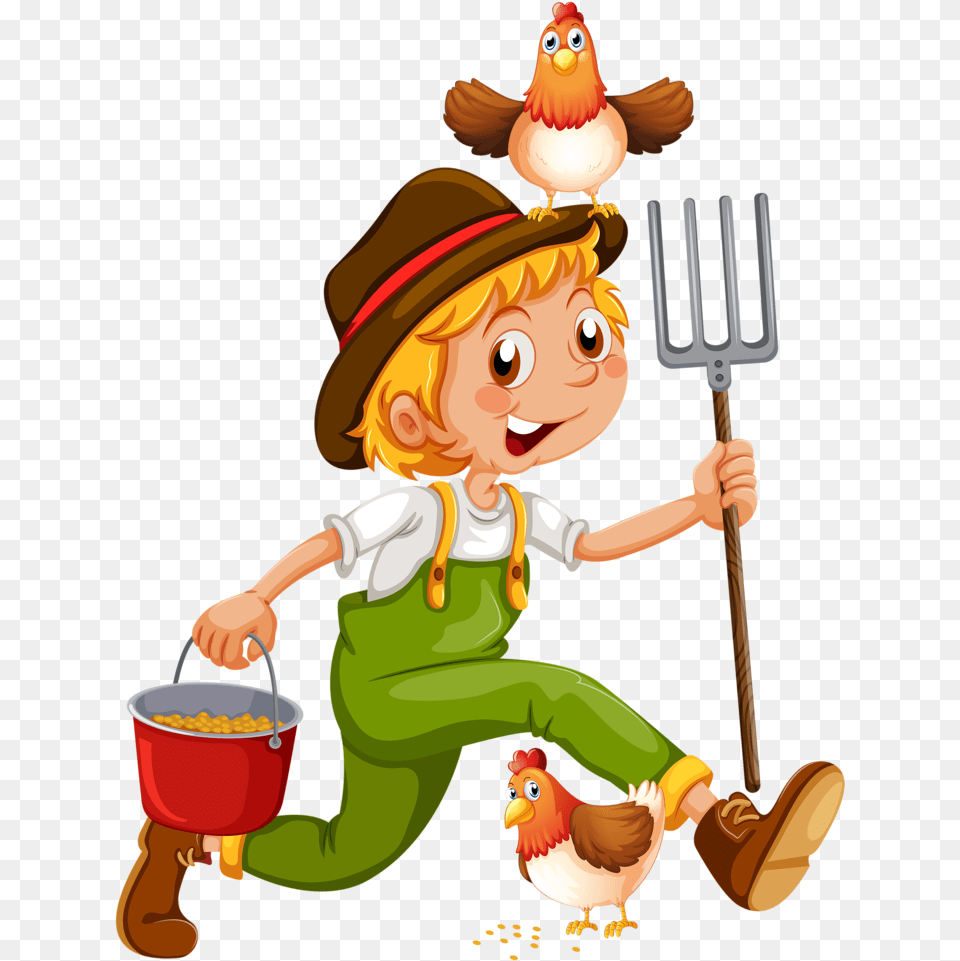 Transparent Farming Clipart Farmer Cartoon, Cutlery, Fork, Baby, Person Free Png Download