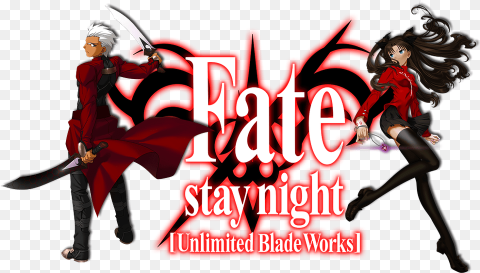 Fate Stay Night Logo Fate Stay Night Unlimited Blade Works, Adult, Publication, Person, Woman Free Transparent Png