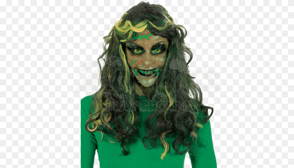 Female Biohazard Zombie Mask Female Zombie, Adult, Green, Person, Woman Free Transparent Png