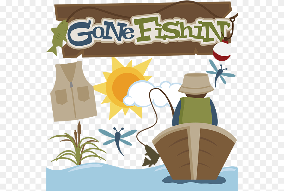 Fishing Clipart Gone Fishing Clipart, Person, Reading, Advertisement, Clothing Free Transparent Png