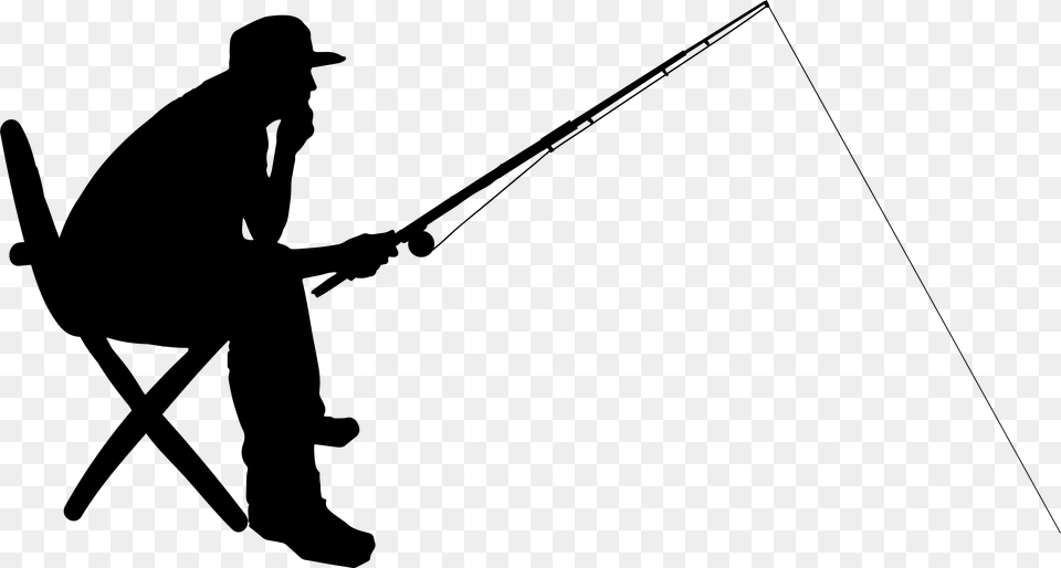 Transparent Fishing Pole Clipart Fishing Silhouette, Gray Png