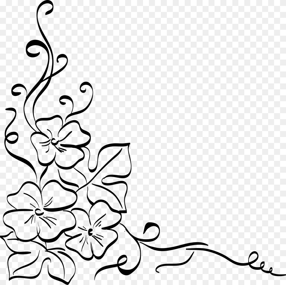 Floral Corner Clipart Corner Flower Border Drawing, Gray Free Transparent Png