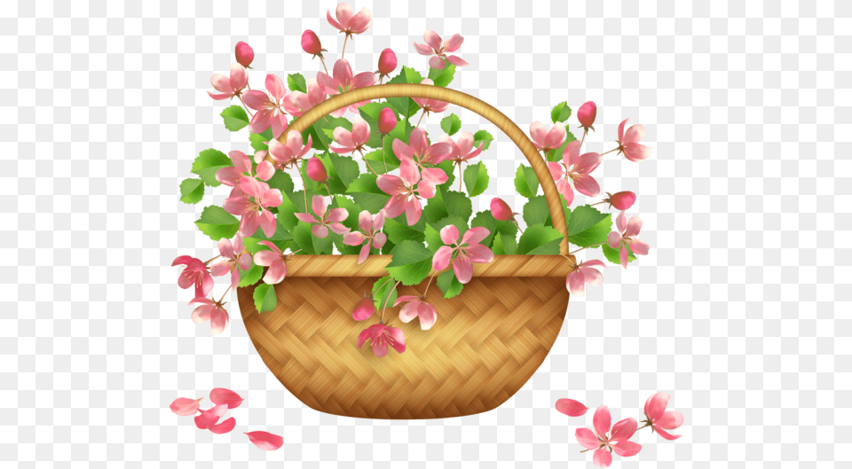 Transparent Flower Basket Hanging Basket Pink Plant Illustration, Flower Arrangement, Petal, Flower Bouquet, Potted Plant Png Image