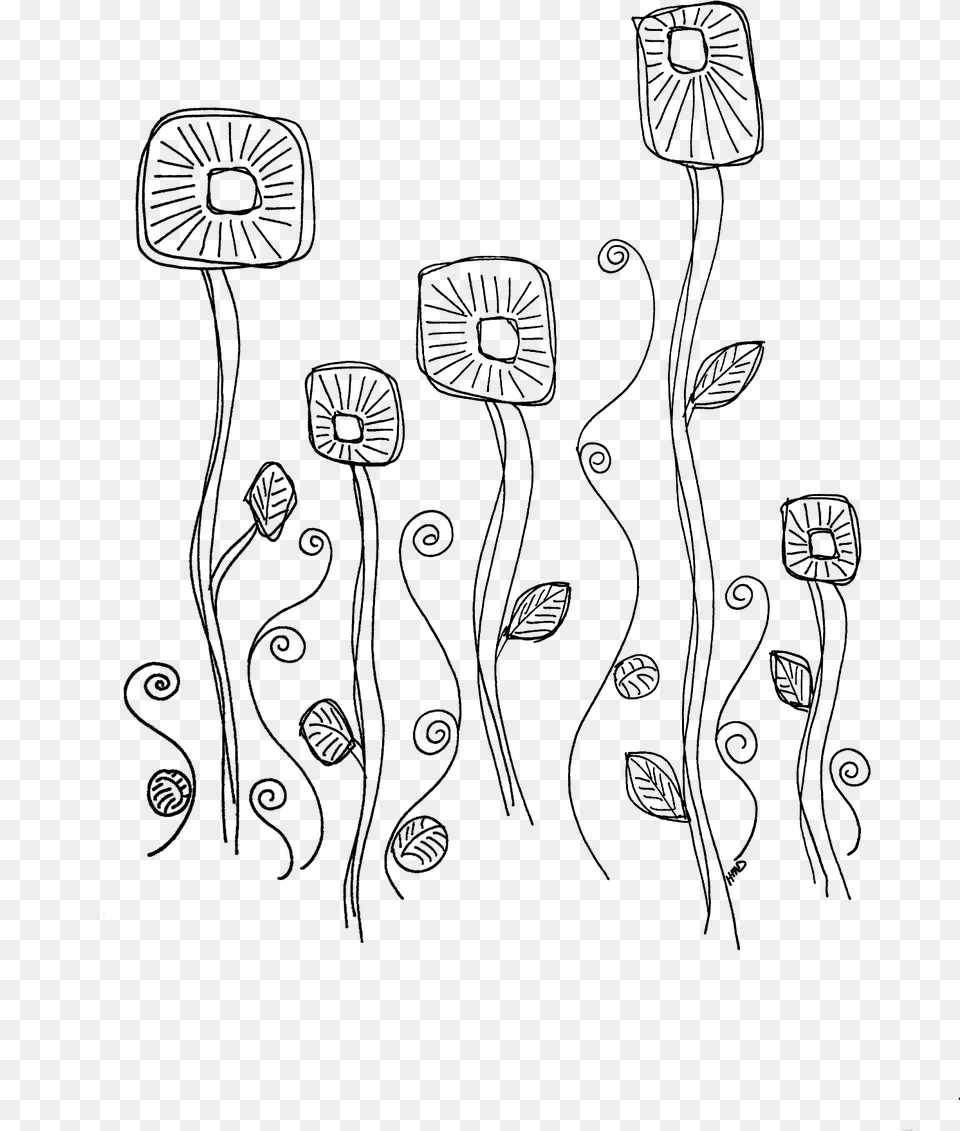 Transparent Flower Doodle, Gray Png Image