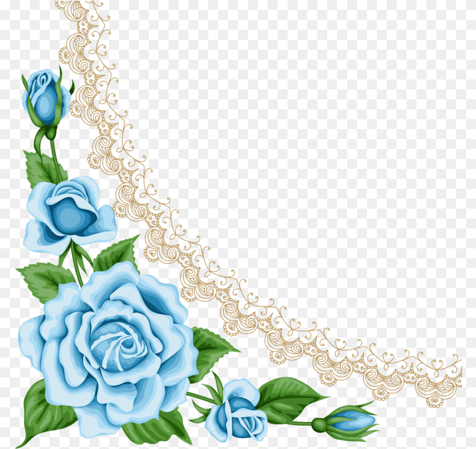 Flower Lace Blue Flower Border, Art, Graphics, Pattern, Plant Free Transparent Png