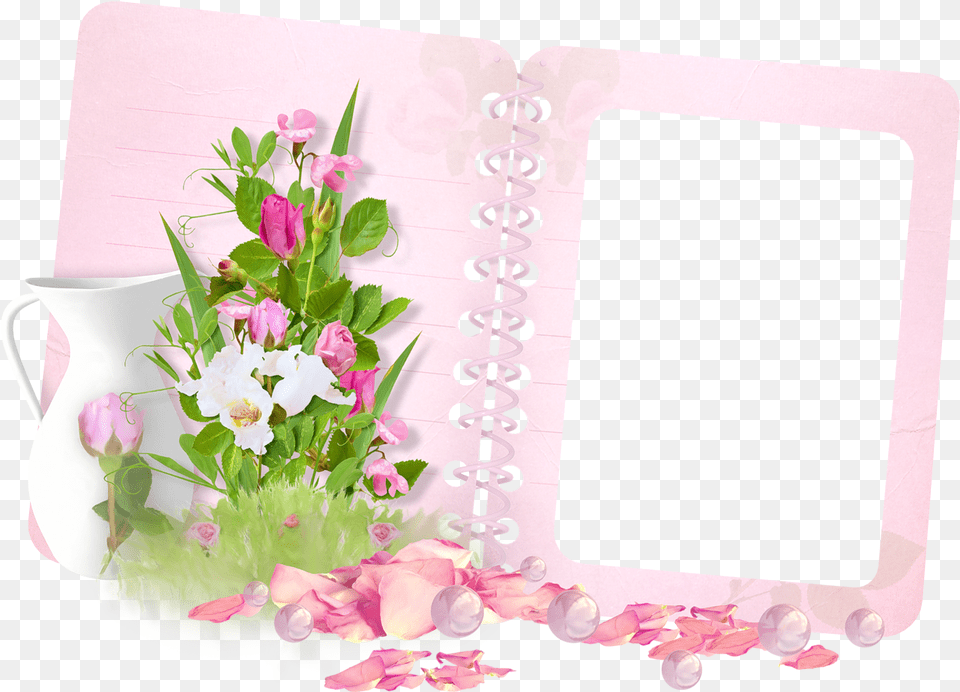 Transparent Frame Pink Book And Bouquet Moldura Flores, Flower, Flower Arrangement, Flower Bouquet, Plant Free Png