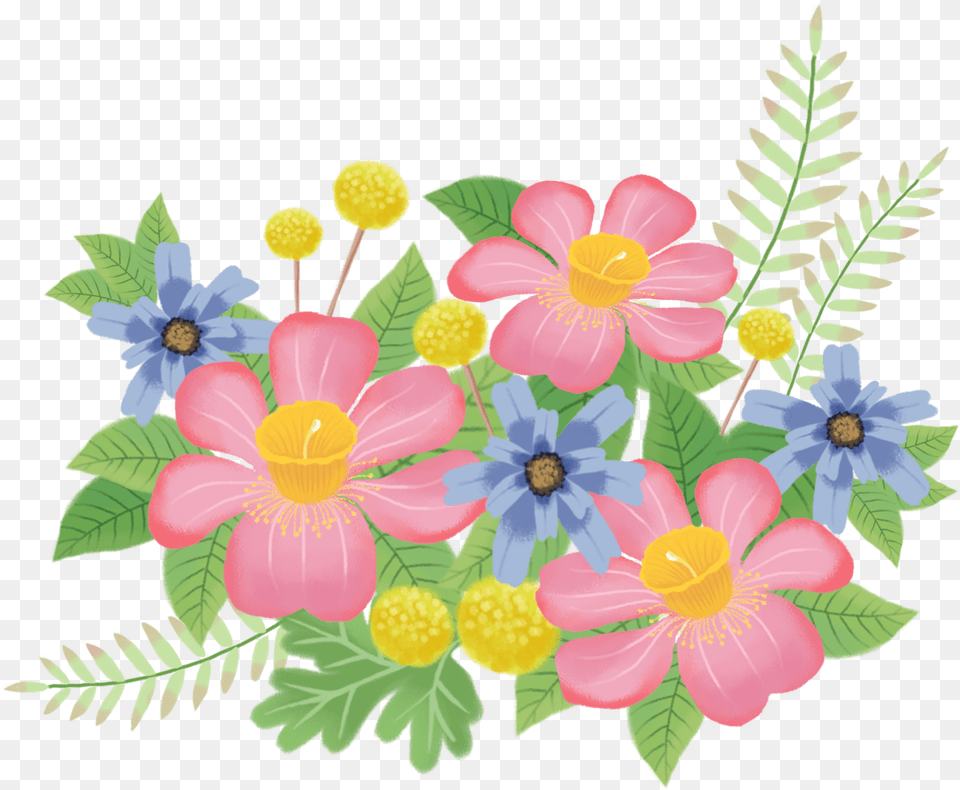 Transparent Clipart Bouquet Of Flowers Flower Cute Cartoon, Anemone, Art, Floral Design, Graphics Free Png Download