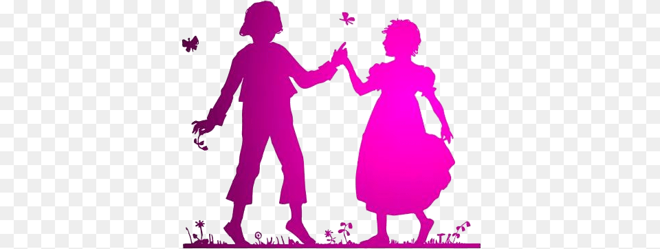 Transparent Friends Silhouette Silhouette Of A Girl And Boy Holding Hands, Purple, Person, Hand, Body Part Png Image