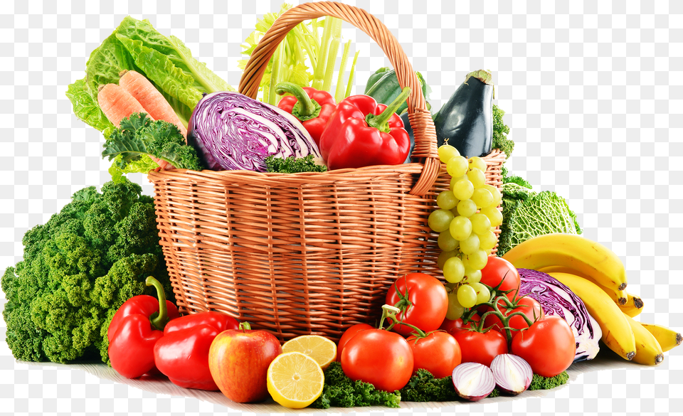 Transparent Fruit And Vegetables Clipart Vegetables Amp Fruits, Basket, Banana, Food, Plant Png Image