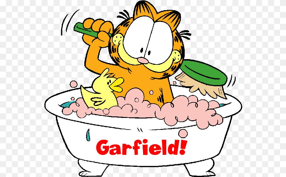 Transparent Garfield Clipart Garfield Taking A Bath, Tub, Bathing, Bathtub, Person Free Png Download