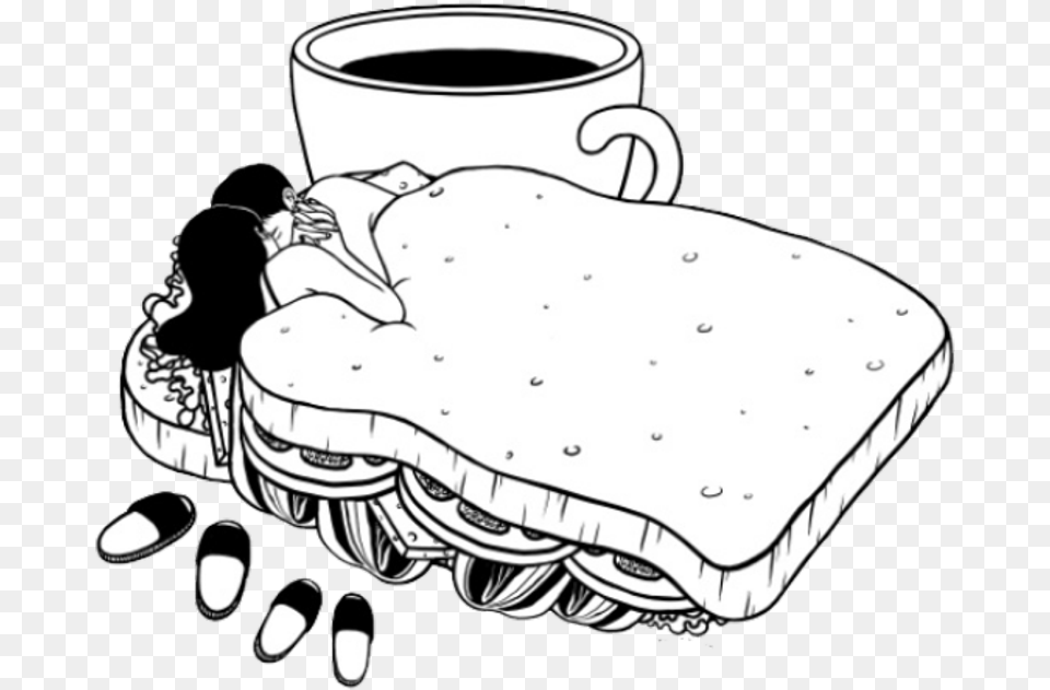 Transparent Get Out Of Bed Clipart Couple On Bed Doodle, Furniture, Coffee Cup, Coffee, Beverage Png Image