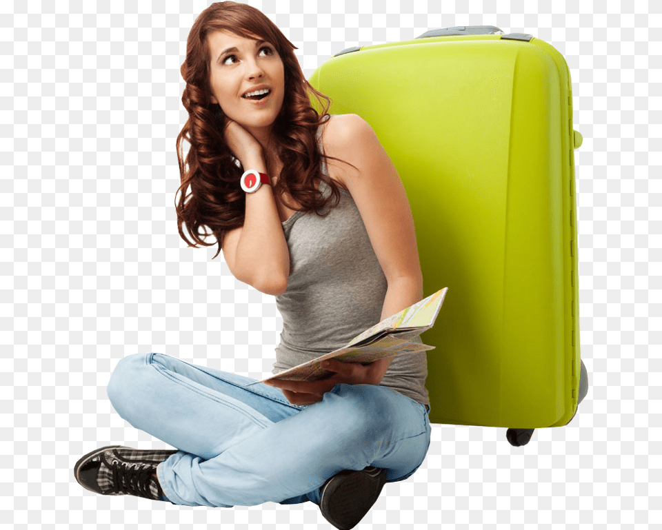 Girl Sitting Girl With Travel Bag, Adult, Person, Woman, Female Free Transparent Png