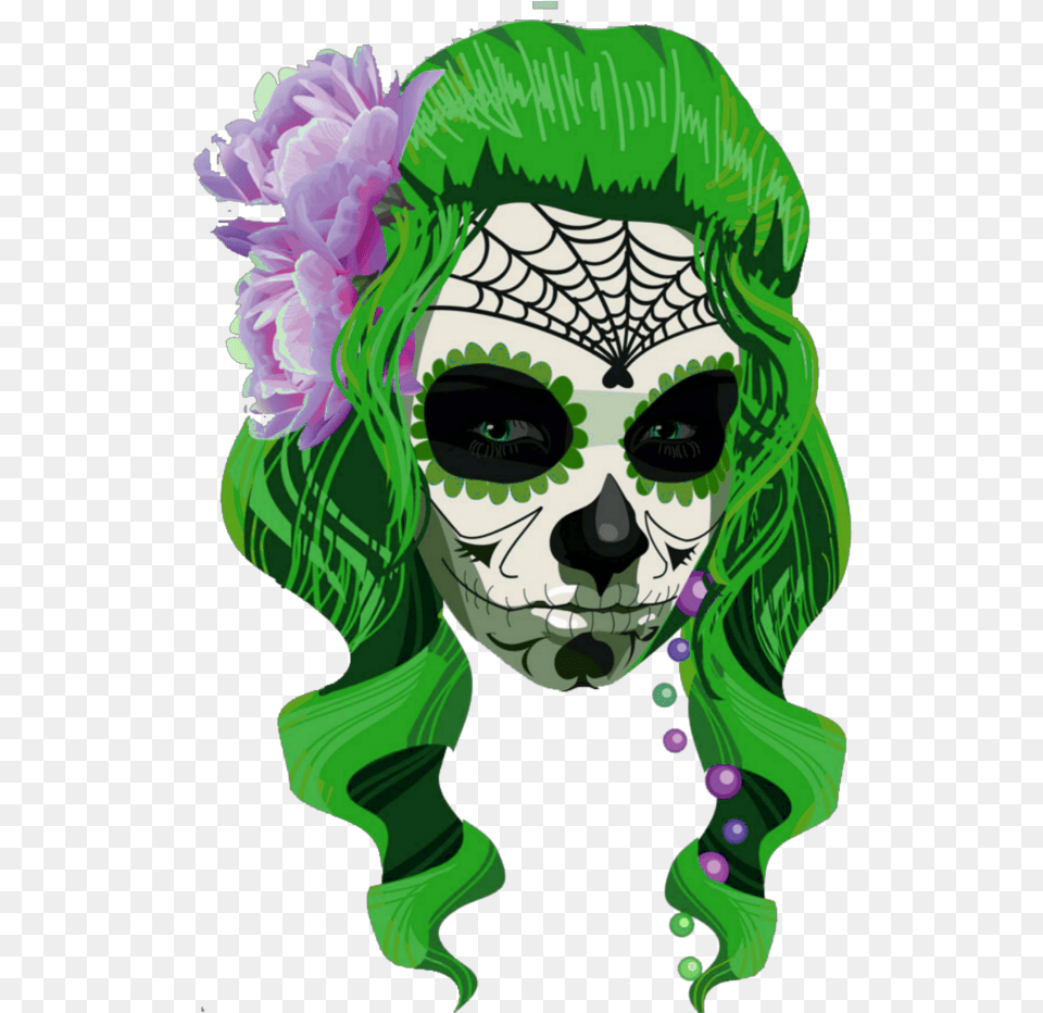 Transparent Girl Skull Clipart Dibujo Imagenes De Catrinas, Green, Carnival, Person, Crowd Png Image