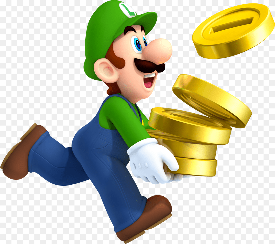 Transparent Gold Coins Clipart Luigi Super Mario, Tape, Baby, Person Png