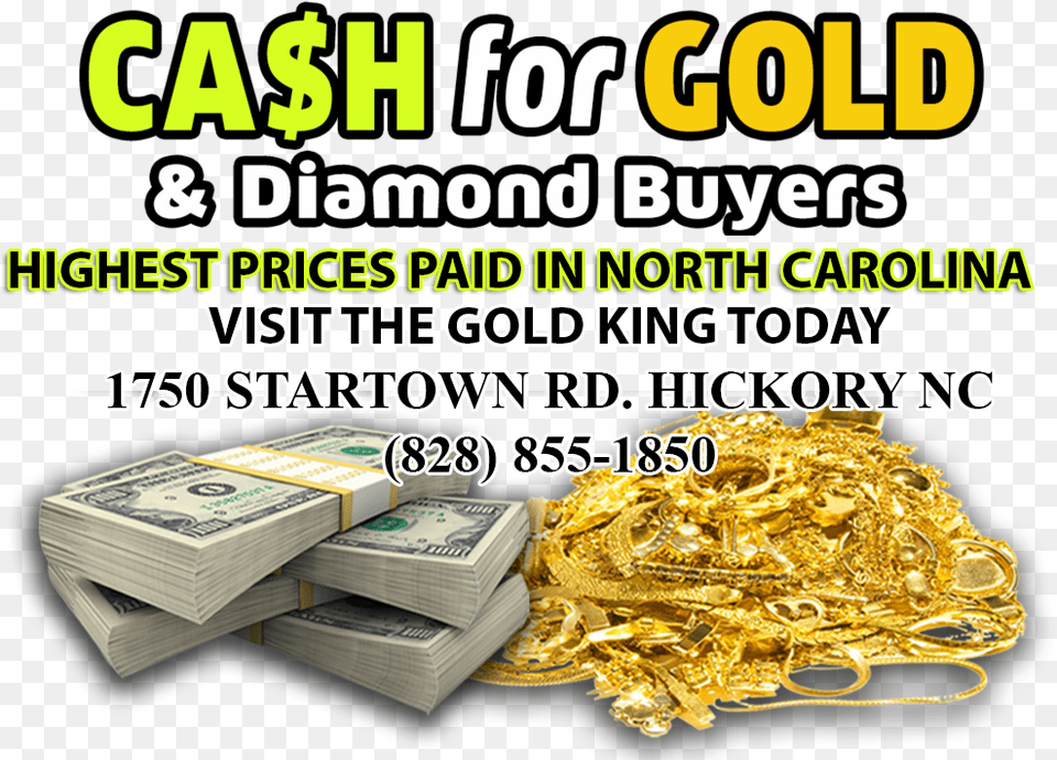 Transparent Gold Grillz Cash For Gold, Advertisement, Money Free Png Download