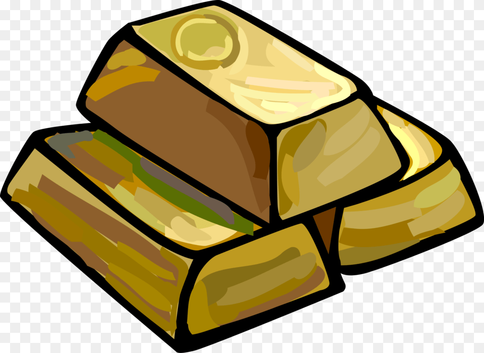 Transparent Gold Ingot Gold Bars Cartoon, Treasure, Bread, Food Png Image