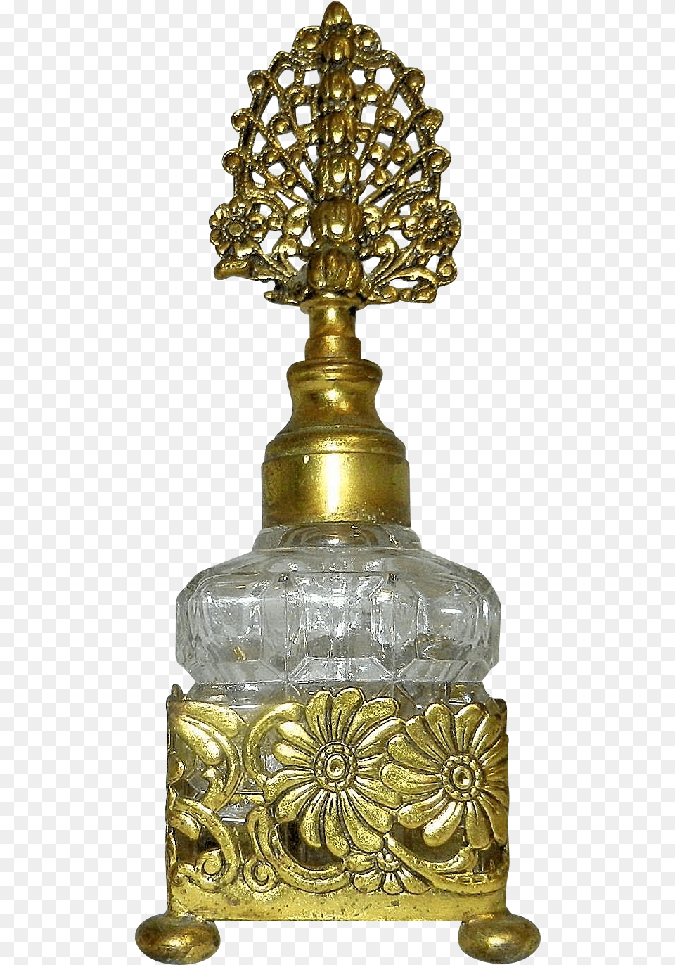 Transparent Gold Overlay Antique Perfume Bottle Transparent, Bronze, Lamp Free Png Download