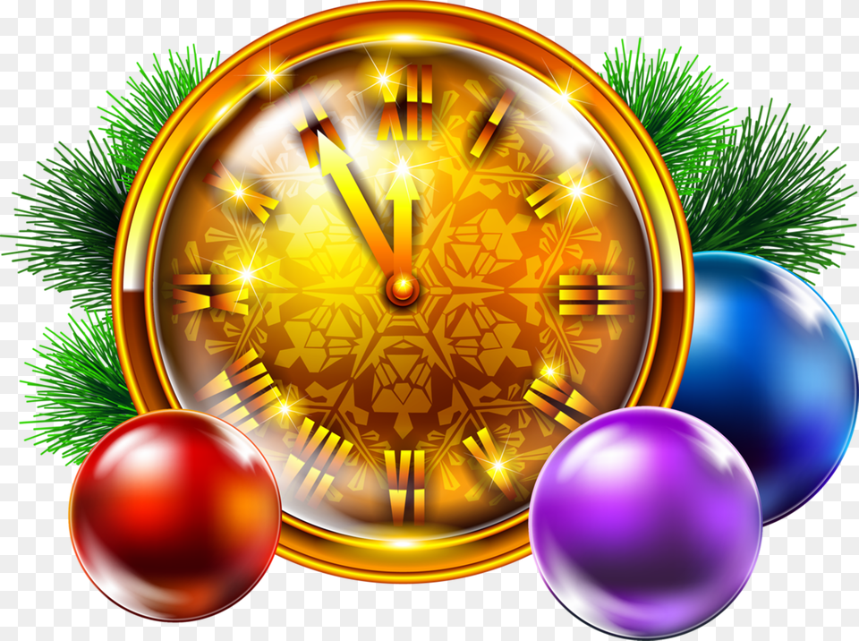 Golden Christmas Clock With Decoration Christmas Clock, Sphere Free Transparent Png