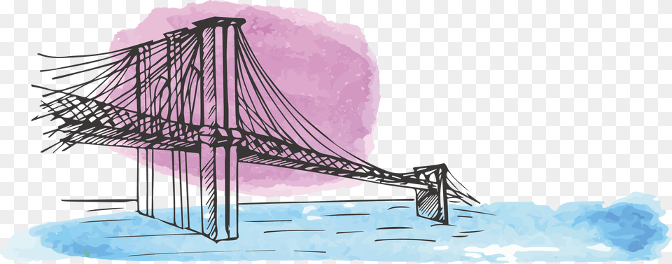 Golden Gate Bridge Silhouette Watercolor Painting, Suspension Bridge Free Transparent Png