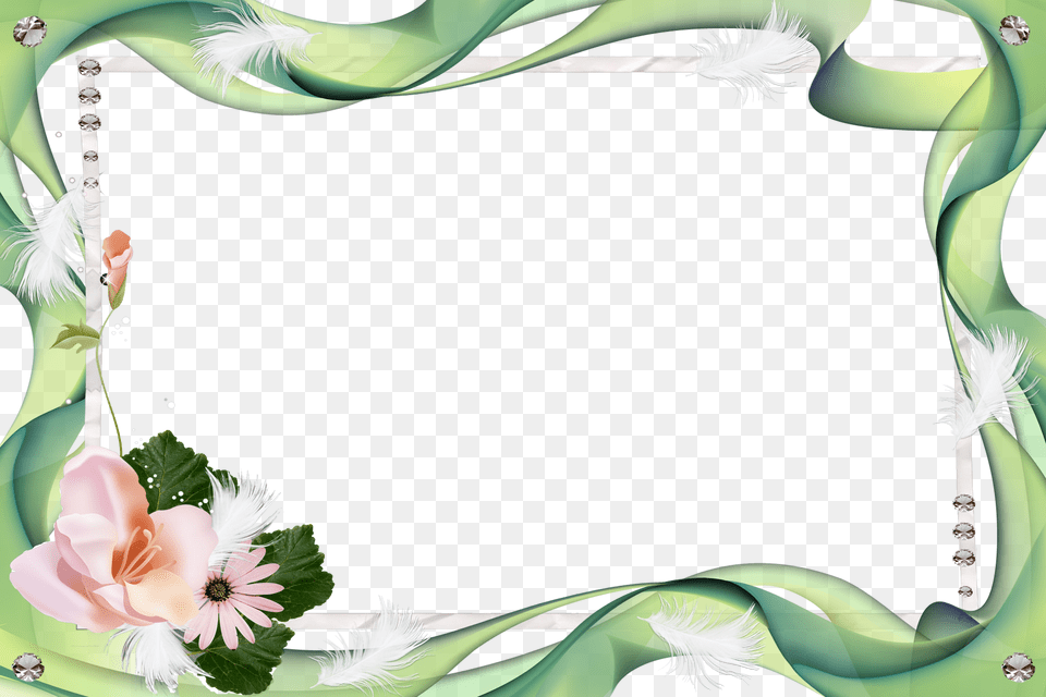 Transparent Green Photo Frame With Pink Flowers, Art, Floral Design, Graphics, Pattern Free Png Download