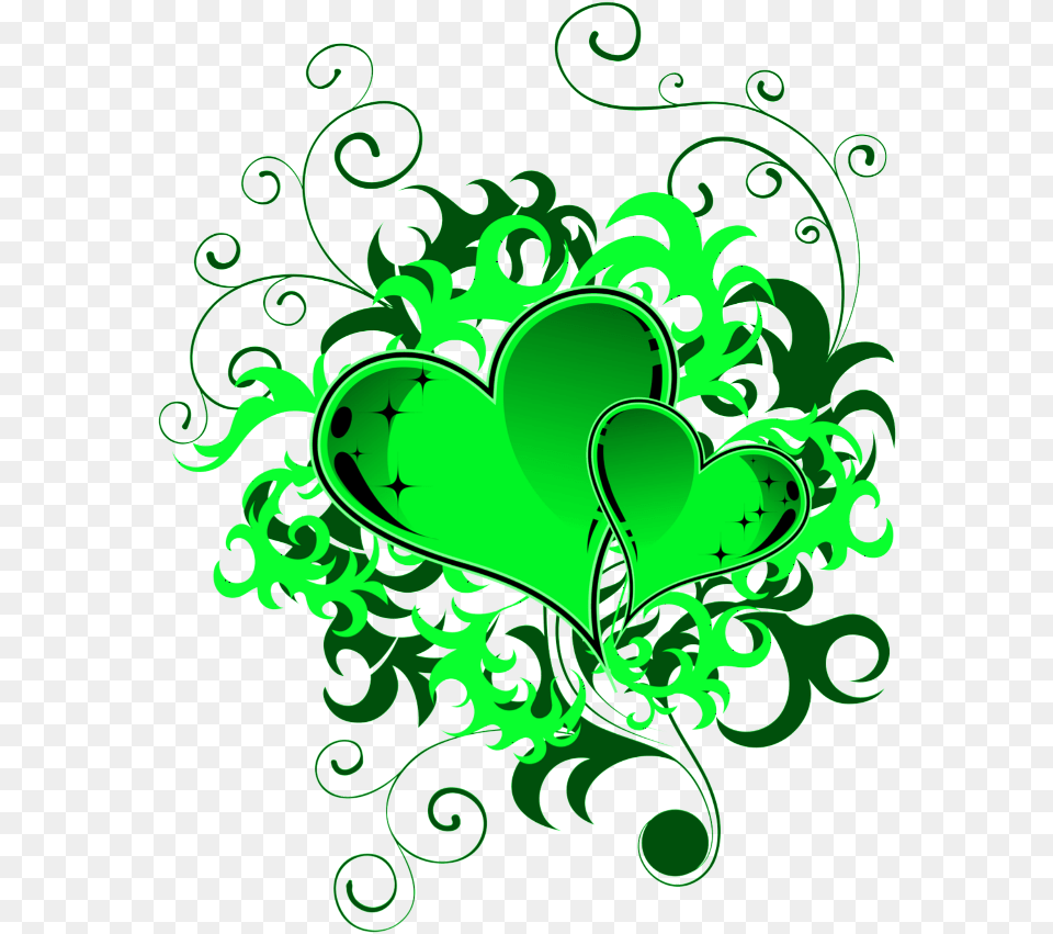 Transparent Green Swirls Free Green Heart, Art, Floral Design, Graphics, Pattern Png