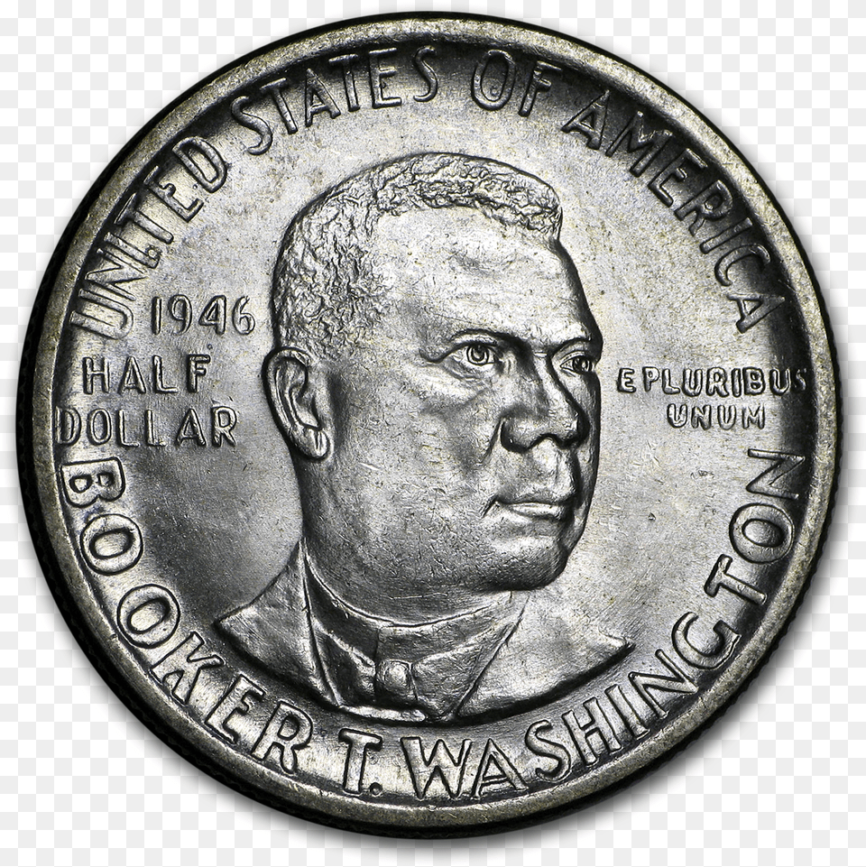 Transparent Half Dollar 1946 Booker T Washington Half Dollar S Mint, Adult, Coin, Face, Head Free Png Download