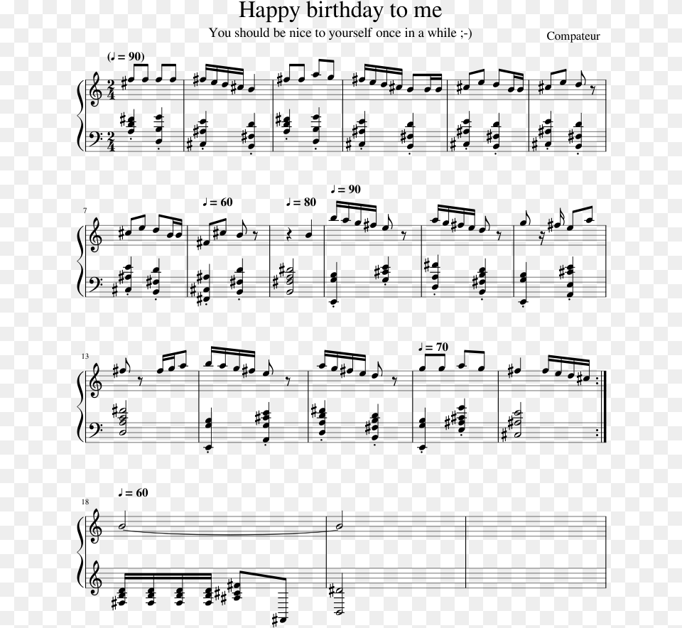 Transparent Happy Birthday To Me Sheet Music, Gray Png Image