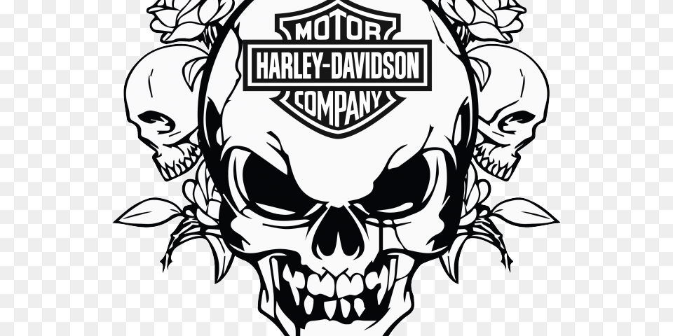 Transparent Harley Motorcycle Clipart Black And White Harley Davidson Skull Art, Baby, Emblem, Person, Symbol Png Image