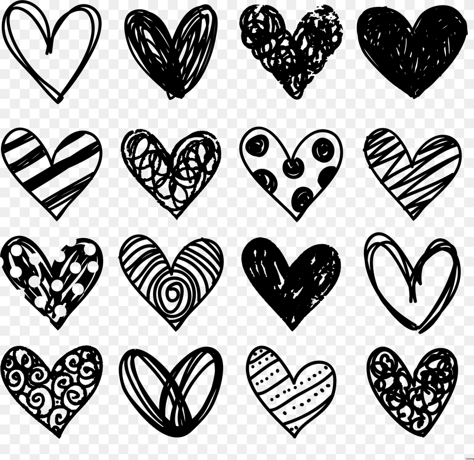 Heart Doodle Black And White Hearts Clipart, Gray Free Transparent Png
