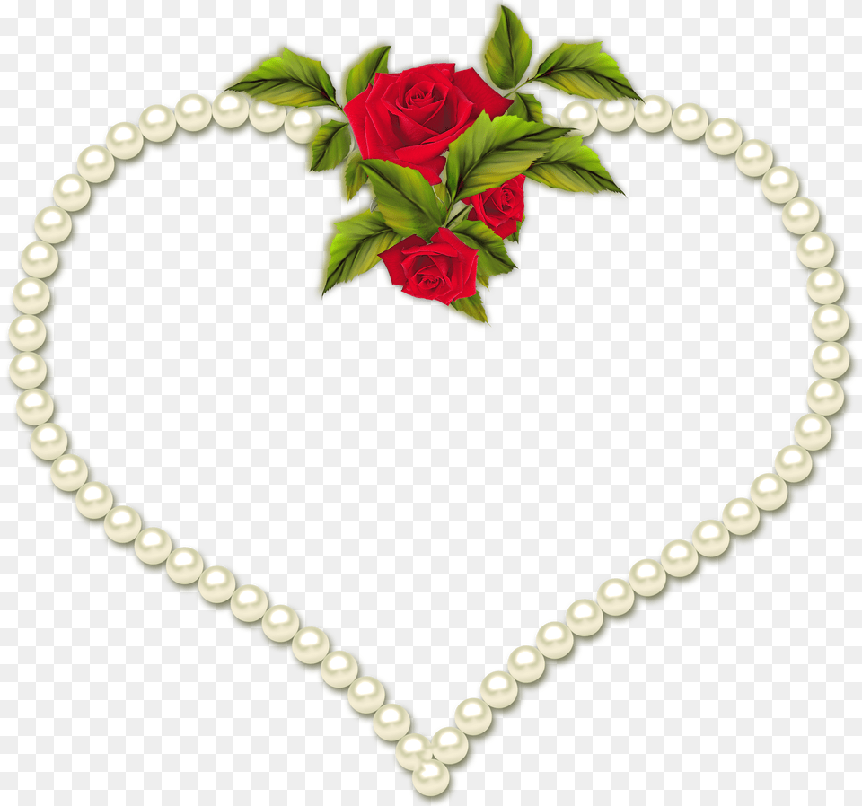 Transparent Heart Frame With Roses Heart Pearl Frame, Accessories, Flower, Plant, Rose Free Png Download