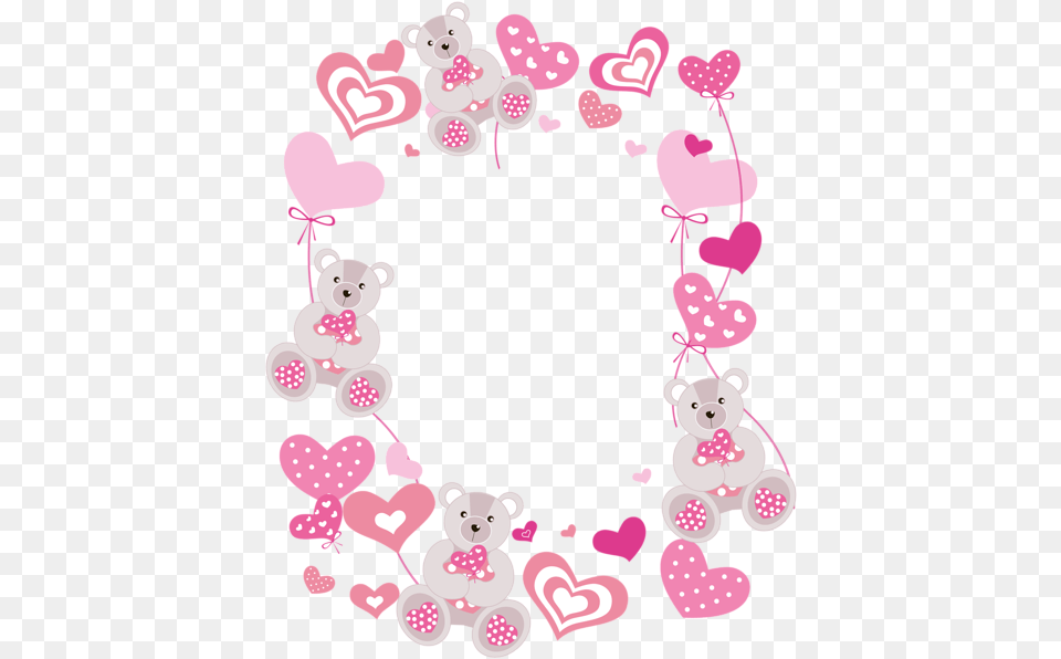 Transparent Hearts Photo Frame With Teddy Bears Pink Baby Frame Transparent, Animal, Bear, Mammal, Wildlife Png
