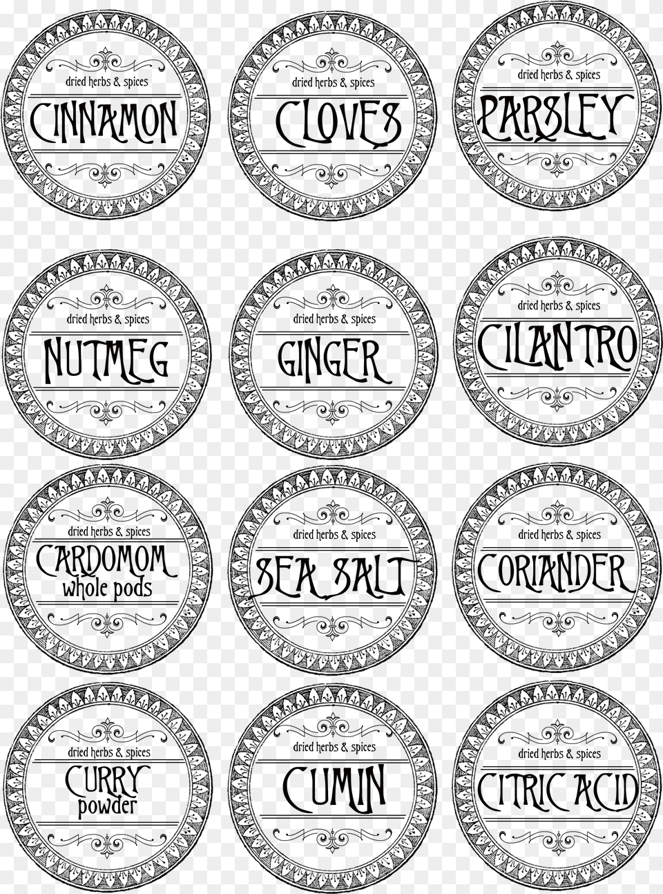 Transparent Herbs Clipart Printable Herb And Spice Jar Labels, Oval, Pattern Png