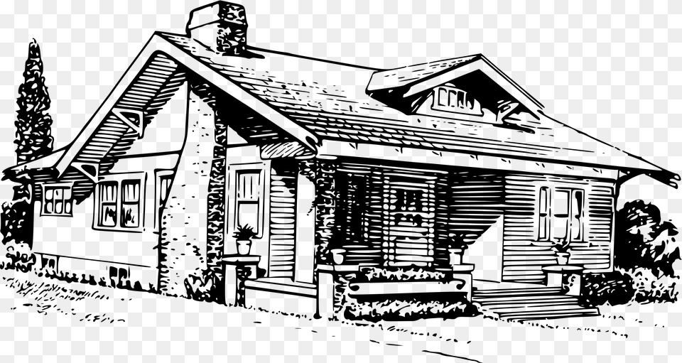Transparent House Clipart Black And White Bungalow Image In Black And White, Gray Free Png Download