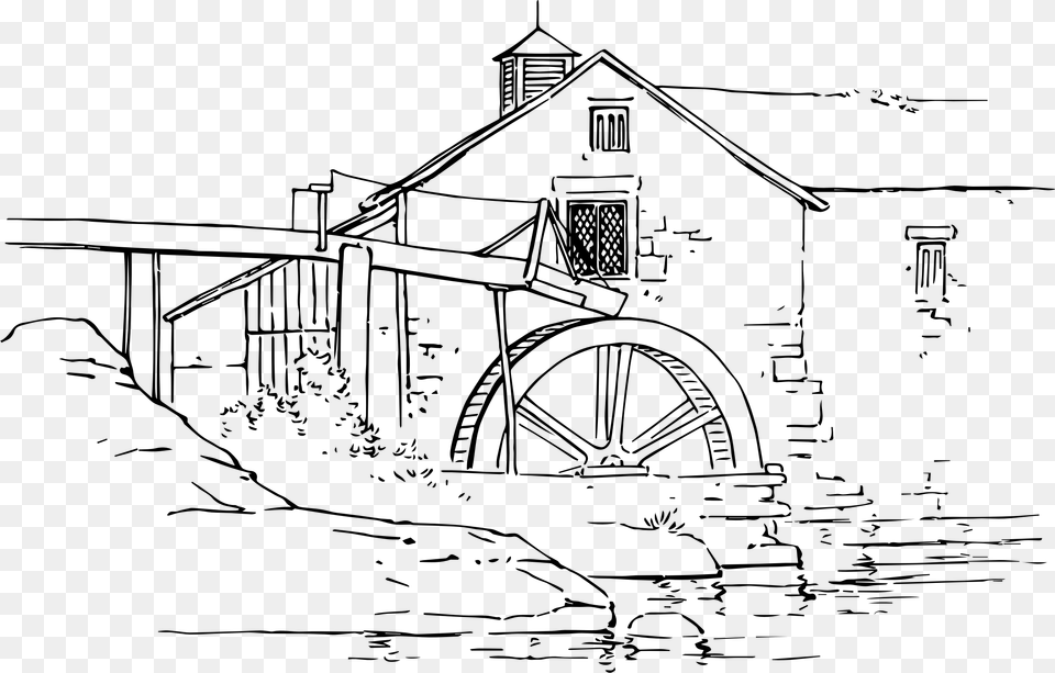 Transparent House Drawing Water Wheel Clipart Black And White, Gray Free Png Download