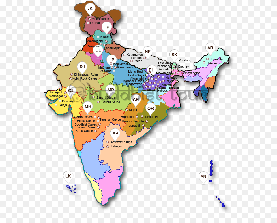 Transparent India Map Buddhist Monasteries In India Map, Chart, Plot, Atlas, Diagram Free Png Download