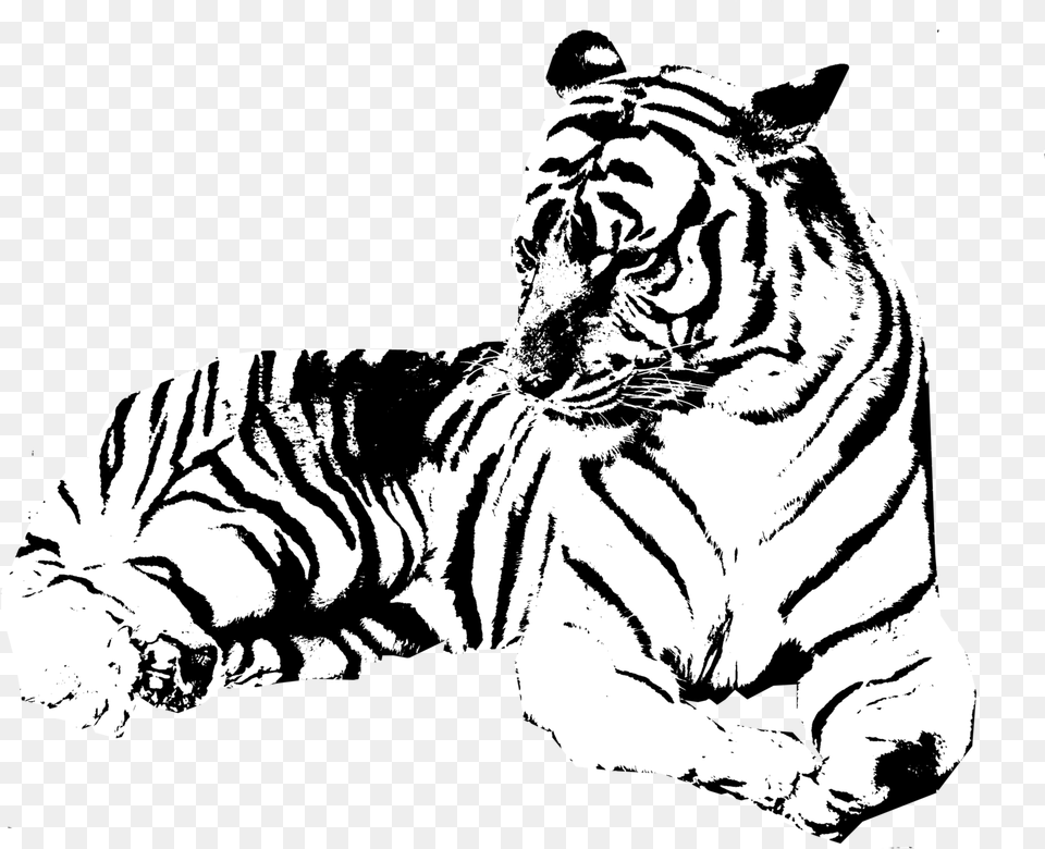 Jumping Tiger Tiger Clipart Black And White Background, Animal, Mammal, Wildlife Free Transparent Png